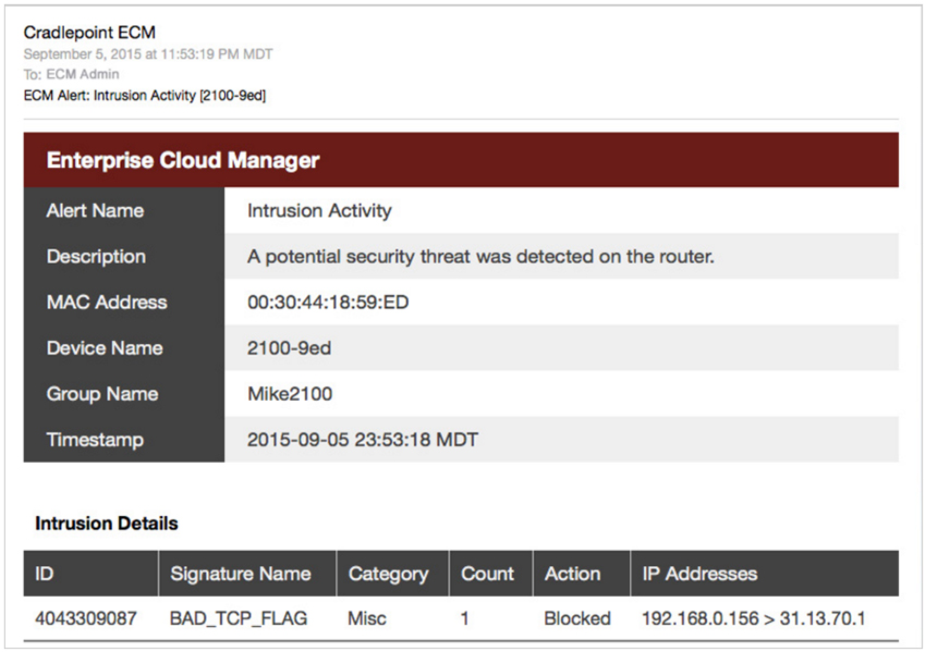 ECM Email Alert: Intrusion Activity